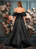 Fatima A-line V-Neck Sweep Train Satin Prom Dresses JLP0025842