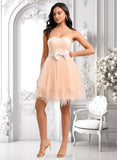 Rhoda Ball-Gown/Princess Sweetheart Short Tulle Homecoming Dress With Bow JLP0025719