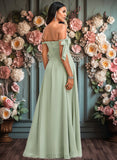 Deja A-line Cowl Floor-Length Chiffon Bridesmaid Dress With Bow JLP0025738