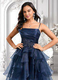 Marely Ball-Gown/Princess Straight Asymmetrical Organza Homecoming Dress With Sequins Appliques Lace JLP0025652