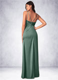 Viola A-Line Pleated Stretch Satin Floor-Length Dress SJSP0019637