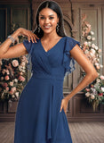 Giovanna A-line V-Neck Asymmetrical Chiffon Bridesmaid Dress With Ruffle JLP0025733