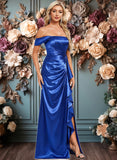 Cristina Trumpet/Mermaid Off the Shoulder Floor-Length Stretch Satin Bridesmaid Dress With Ruffle JLP0025800