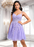 Taliyah A-line V-Neck Short Tulle Lace Homecoming Dress JLP0025640