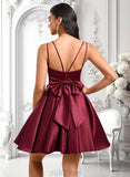 Carolina Ball-Gown/Princess V-Neck Short Satin Homecoming Dress With Bow JLP0025662