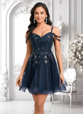 Miah A-line V-Neck Short Tulle Lace Homecoming Dress With Sequins JLP0025642