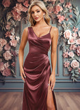 Amari A-line Asymmetrical Floor-Length Stretch Satin Bridesmaid Dress JLP0025828