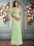 Peggie A-line Asymmetrical Off the Shoulder Floor-Length Satin Prom Dresses JLP0025884