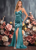 Nydia Trumpet/Mermaid V-Neck Sweep Train Stretch Satin Prom Dresses JLP0025855