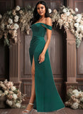 Laney A-line Off the Shoulder Floor-Length Satin Bridesmaid Dress JLP0025743