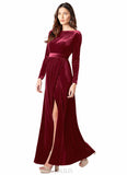 Bella A-Line Long Sleeve Velvet Floor-Length Dress SJSP0019799