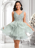 Gwendolyn Ball-Gown/Princess V-Neck Short Tulle Lace Homecoming Dress JLP0025671