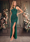 Kailey Sheath/Column Halter Floor-Length Sequin Prom Dresses JLP0025858