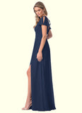 Audrey A-Line Ruched Chiffon Floor-Length Dress SJSP0019660