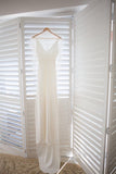 Sheath Sweep Train V Neck Sleeveless Beach Wedding Dresses