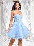 Lara A-line V-Neck Short Lace Tulle Homecoming Dress With Rhinestone Sequins JLP0025658