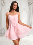 Carolyn A-line Scoop Mini Chiffon Homecoming Dress With Pleated JLP0025675