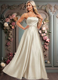 Julissa A-line Square Floor-Length Satin Bridesmaid Dress JLP0025789