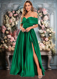 Adriana Ball-Gown/Princess Off the Shoulder Floor-Length Satin Prom Dresses JLP0025871