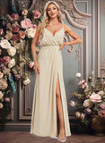 Penny A-line V-Neck Floor-Length Chiffon Bridesmaid Dress JLP0025790