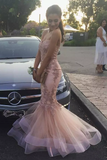 Tulle Prom Dresses Mermaid Sweetheart With Applique Sweep Train