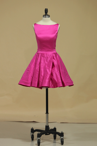 Sexy Back Straps Homecoming Dresses A Line Satin Fuchsia