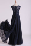 New Arrival Bateau Neckline Embellished Tulle Bodice With Beaded Applique Chiffon