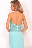 Prom Dresses Halter Chiffon With Applique And Slit Sheath