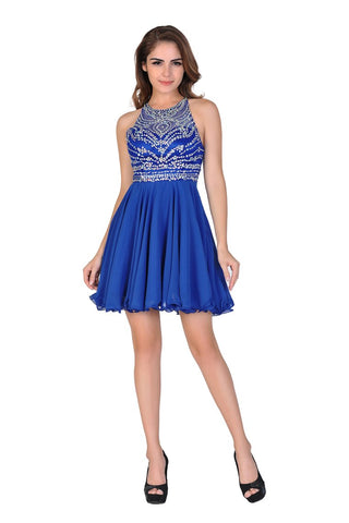 A Line/Princess Halter Homecoming Dresses Tulle & Chiffon Beaded Bodice