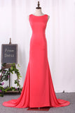 Open Back Scoop Spandex Mermaid Evening Dresses Sweep Train