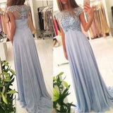 New Arrival Beaded Scoop Handmade Stones Long A-Line Chiffon Prom Dresses JS176