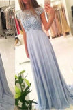 New Arrival Beaded Scoop Handmade Stones Long A-Line Chiffon Prom Dresses JS176