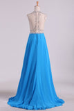 Scoop A Line Prom Dresses Beaded Bodice Chiffon & Tulle With Slit