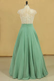 High Neck A Line Chiffon With Applique Prom Dresses Floor Length