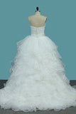 Organza A Line Sweetheart Bridal Dresses With Covered Button Court Train