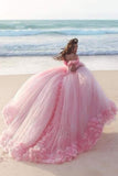 Off The Shoulder Ball Gown Quinceanera Dresses Tulle With Handmade Flower