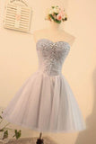 Sweetheart Homecoming Dresses A Line Tulle With Beads Above Knee Length