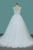 Scoop Tulle Ball Gown Wedding Dresses With Applique Court Train