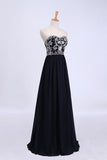 Dark Navy Blue Prom Dresses Sweetheart Floor Length Chiffon With Silver Beading