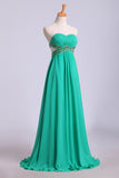 Open Back Prom Dress Sweetheart Ruffled Bodice With Beaded Straps Pick Up Chiffon Skirt