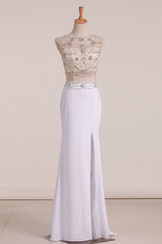 Scoop Prom Dresses Beaded Bodice Sheath Spandex Open Back