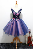 V Neck Homecoming Dresses Organza A-Line With Appliques