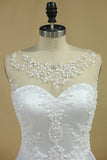 A Line Scoop Wedding Dresses Satin With Beading Chaple Train