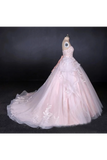 Ball Gown Strapless Sweetheart Wedding Dresses With Lace Applique, Tulle Prom Dresses