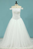 A Line Wedding Dresses Boat Neck Beaded Bodice Chapel Train