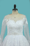 Lace Wedding Dresses Long Sleeves Scoop A Line With Applique And Beads Court Train