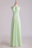 Sexy Scoop A Line Bridesmaid Dresses Chiffon With Beads Sage