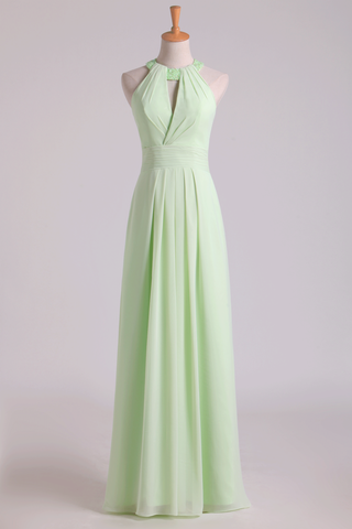 Sexy Scoop A Line Bridesmaid Dresses Chiffon With Beads Sage