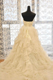 Sweetheart Wedding Dress A Line Organza With Beads And Ruffles Chapel Train