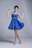 Homecoming Dresses Short/Mini Rulffled&Beaded Chiffon Dark Royal Blue